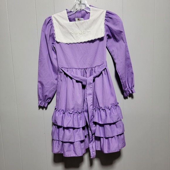 Winnie the Pooh Other - 70s Vintage‎ Winnie the Pooh Purple Dress 8 Long Sleeve Ruffled Peter Pan Collar